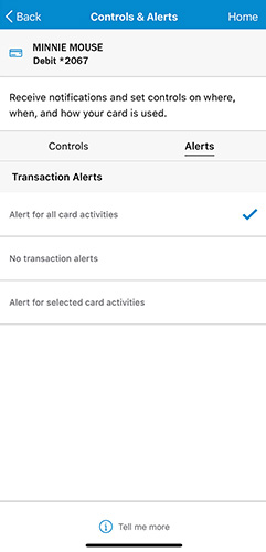 Control your debit card online.